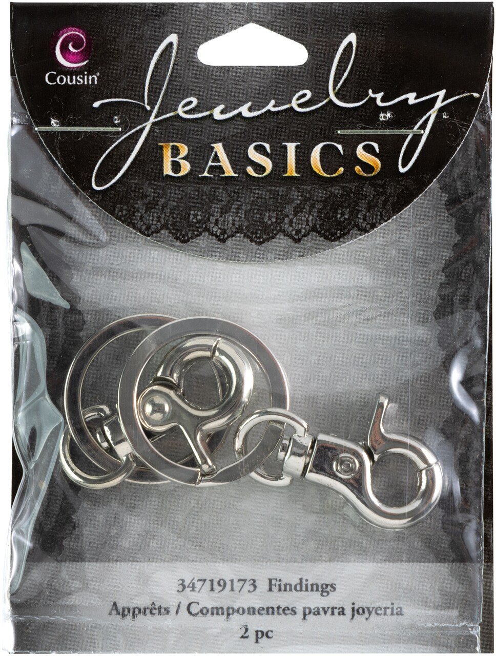 CousinDIY Jewelry Basics Large Keyring W/Lobster 2/Pkg-Silver